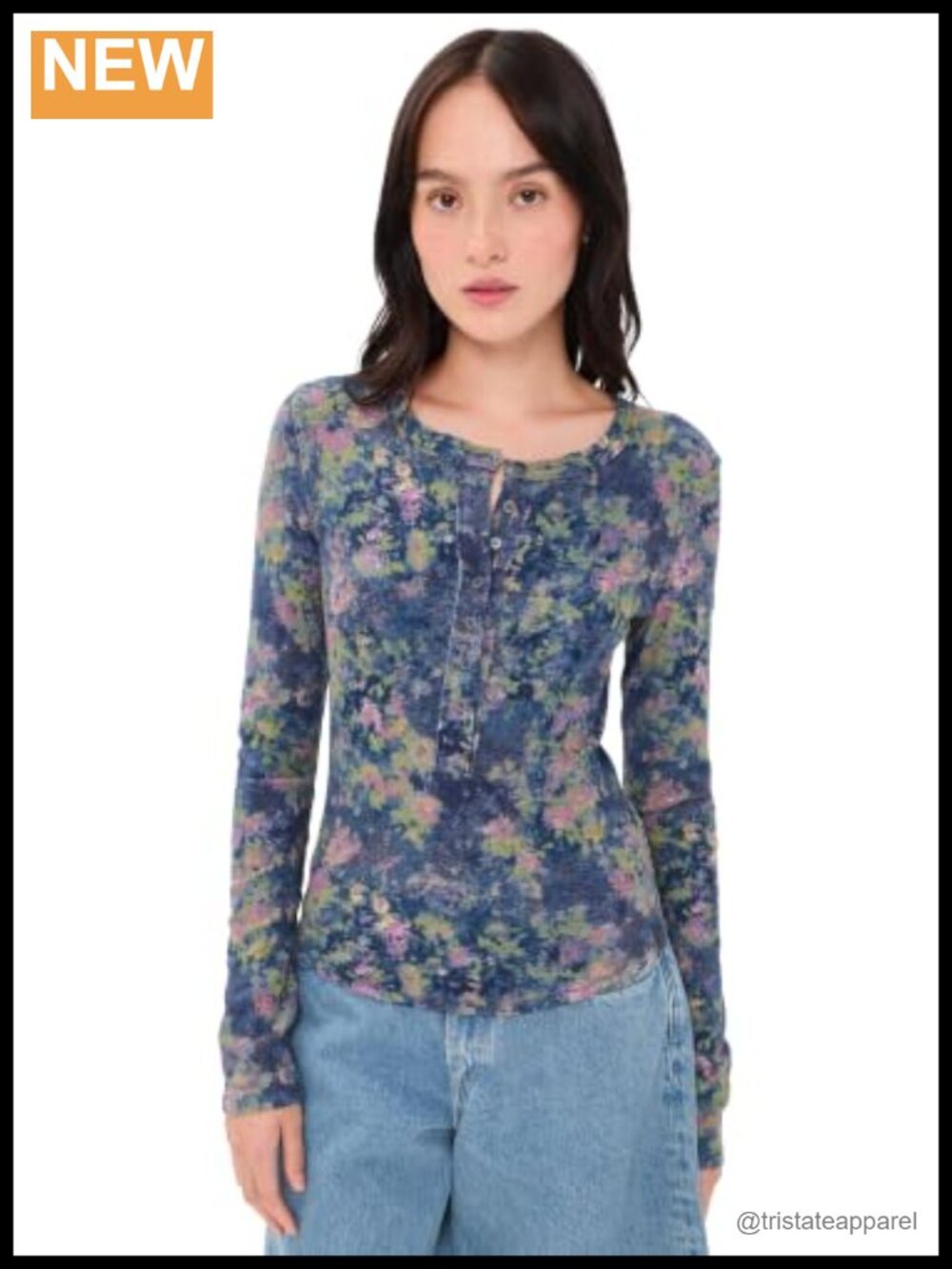 Free People Jamie Henley Printed Top - Cotton Long Sleeve Pullover